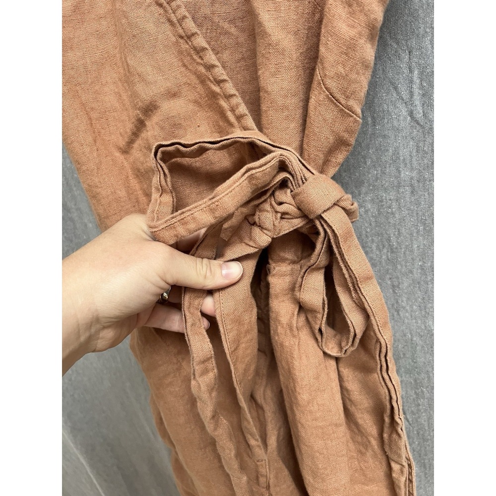 Not Perfect Linen Wrap Short Sleeve Orange Jumpsuit Romper Size S Womens - Picture 4 of 8